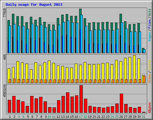 Daily usage for August 2013